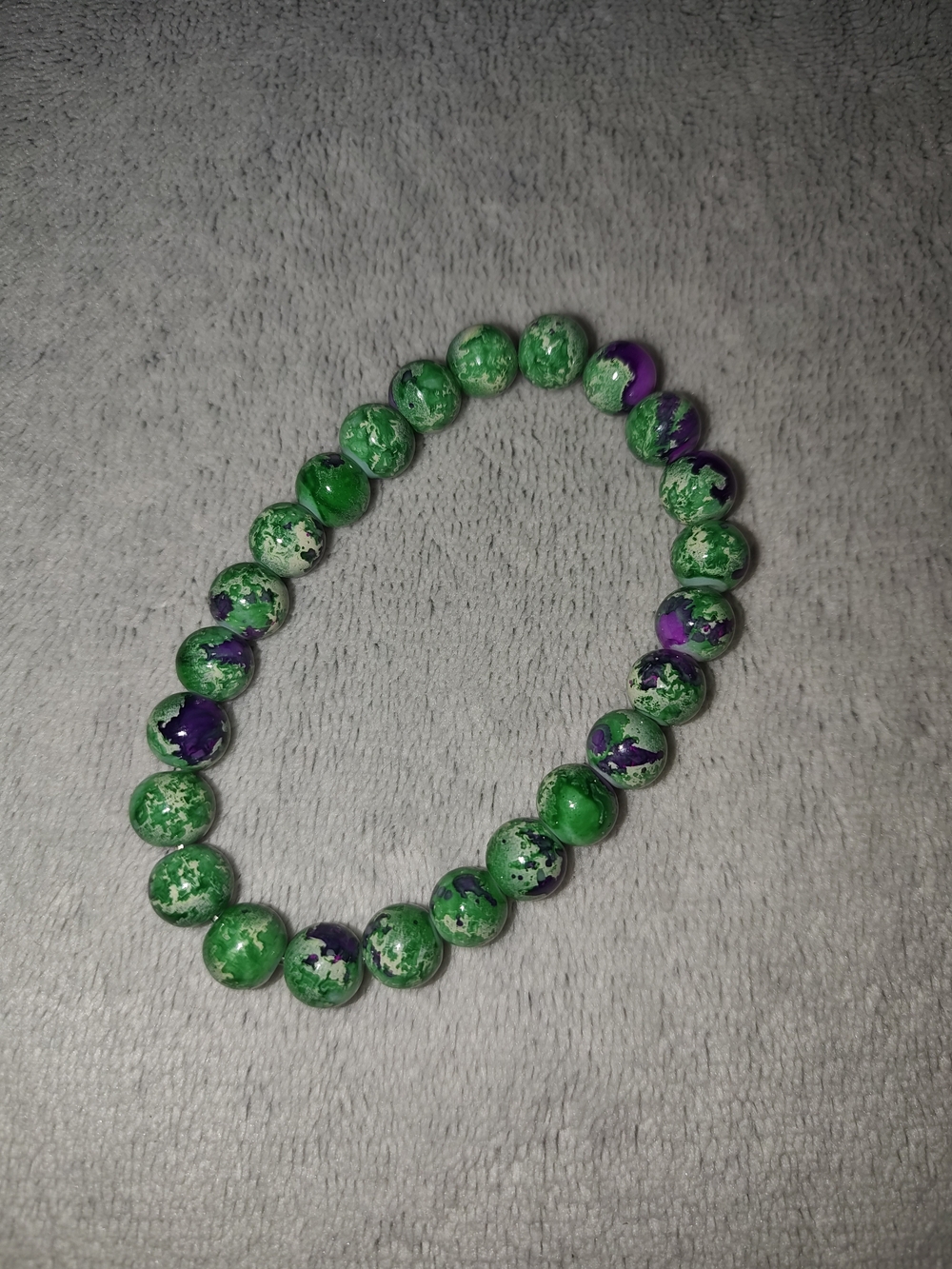 Green & Purple Beaded Stretch Bracelet - Handmade Jewelry